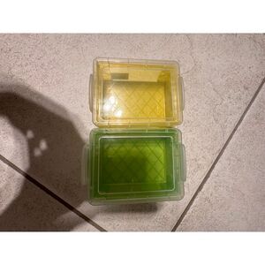 Little boxes containers color yellow and green front comes off and clips in